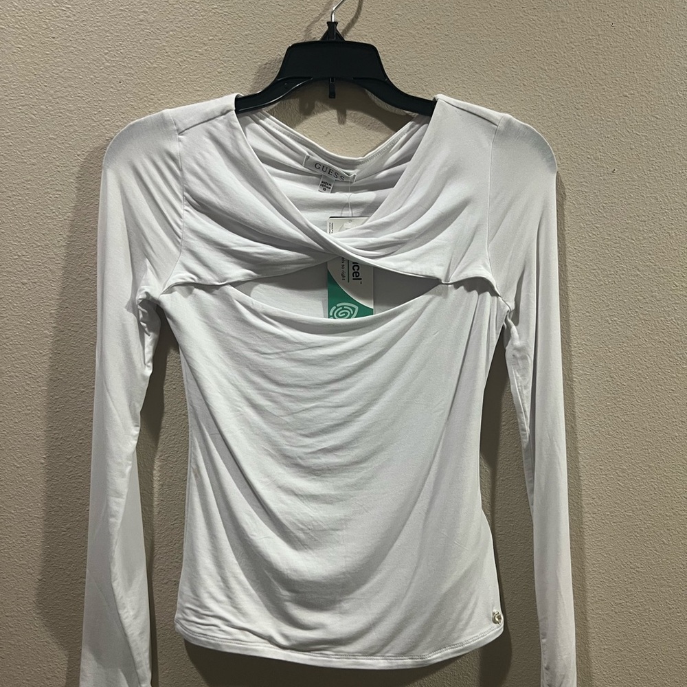 Guess White Asymmetrical Cut Out Blouse